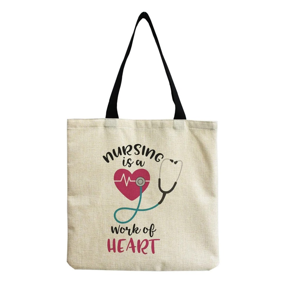 Nurse Nursing Pride Linen Tote Bag Nursing Is A Work Of Heart